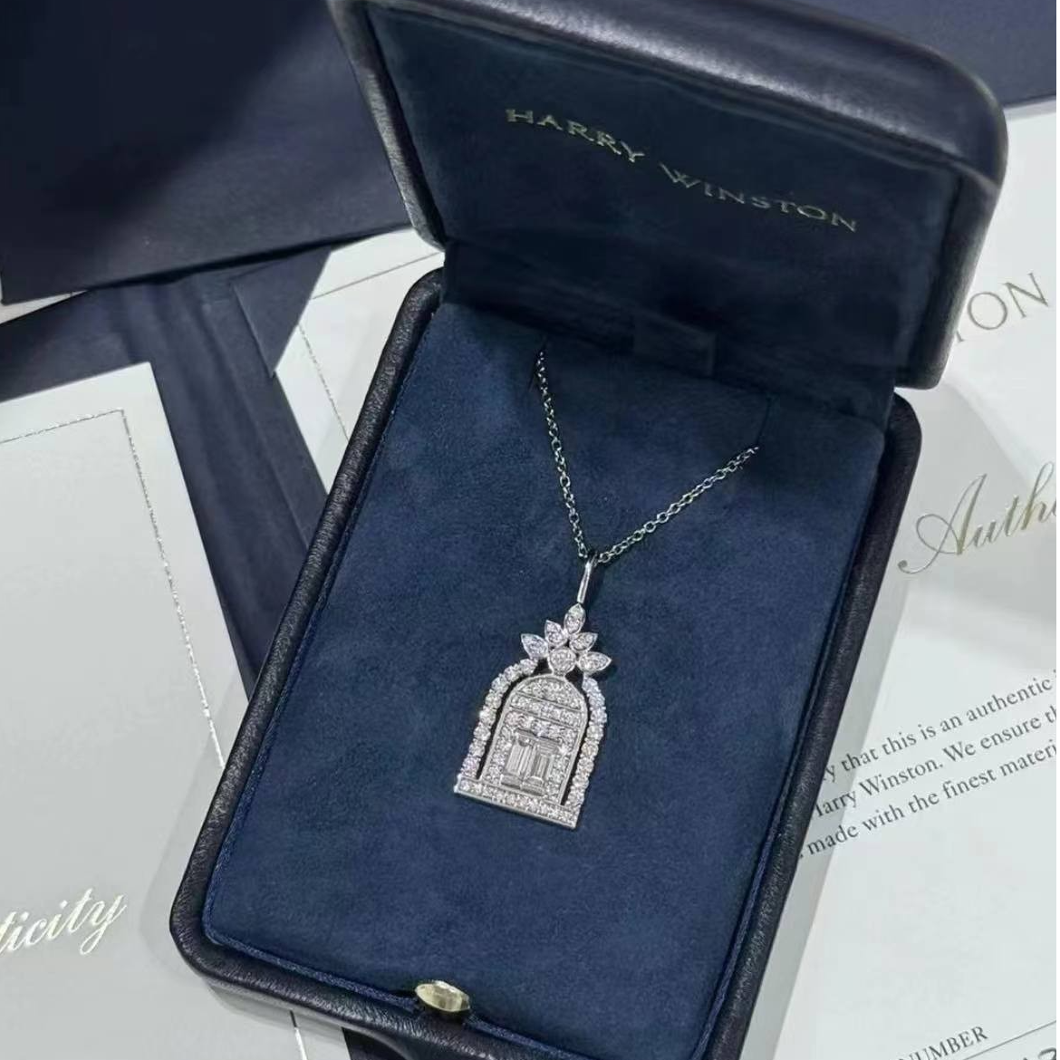 99新 Harry Winston/海瑞温斯顿 蔚蓝/18K白金满钻幸福之门项链