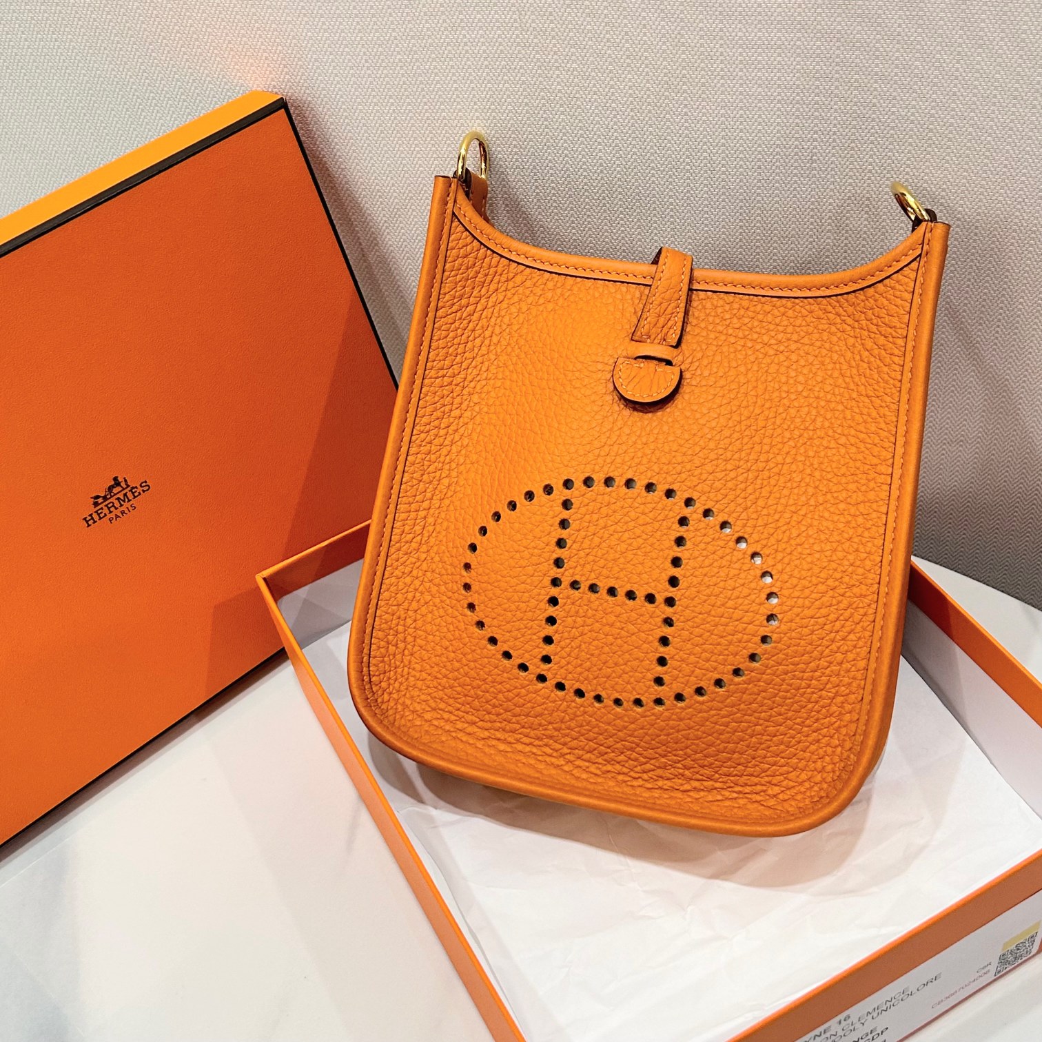 99新 Hermes/爱马仕 蔚蓝/爱马仕橙  mini伊芙琳 X刻