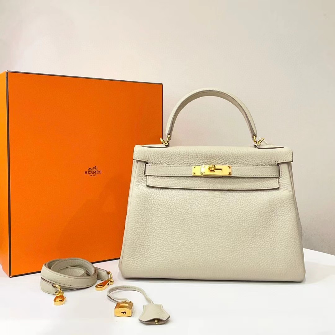 99新 Hermes/爱马仕 蓝总专场//kelly 28 冰川白 d刻 手提包