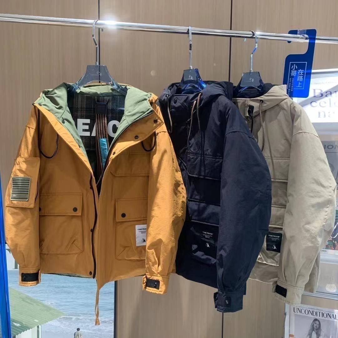 2023冬季新款男背带外套时尚休闲上衣棉服帅气百搭连帽冲锋衣