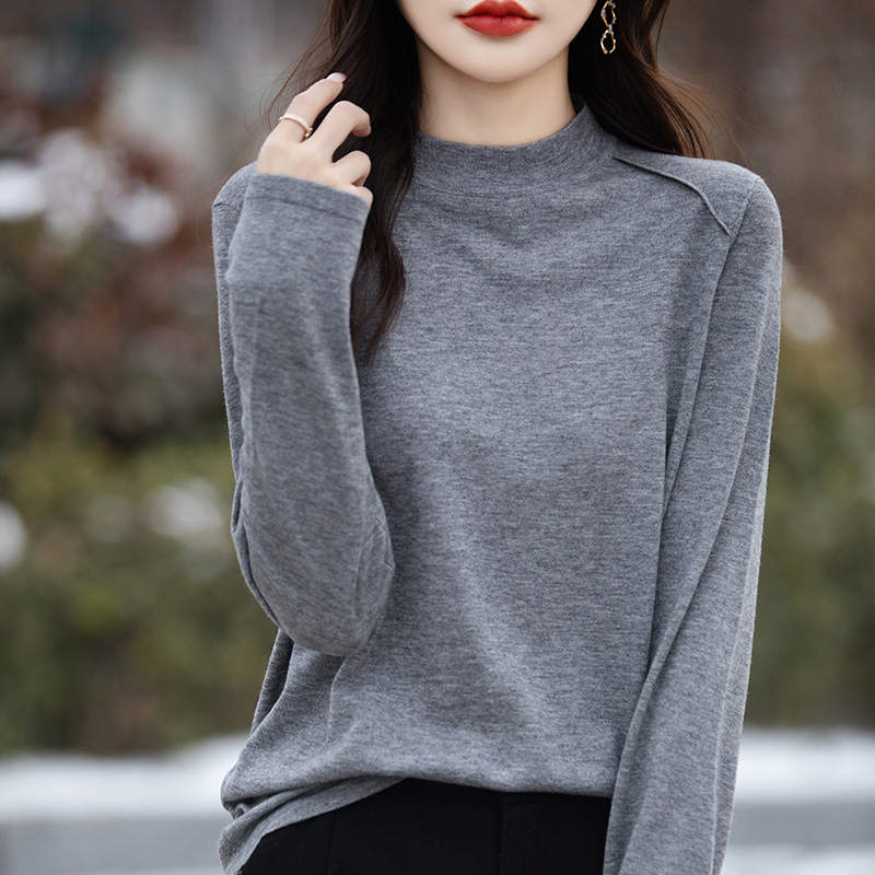 半高领羊毛衫女精细薄款套头毛衣打底衫长袖百搭秋冬贴身毛衣柔软