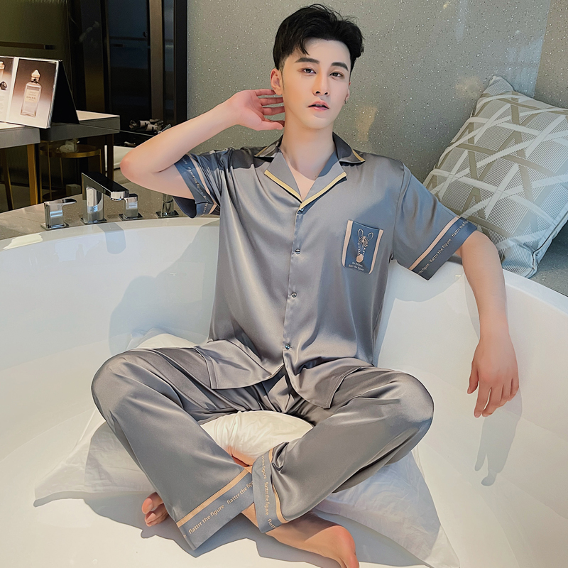 男士冰丝睡衣《三件套》短袖长裤短裤家居服时尚舒适薄款套装春秋夏