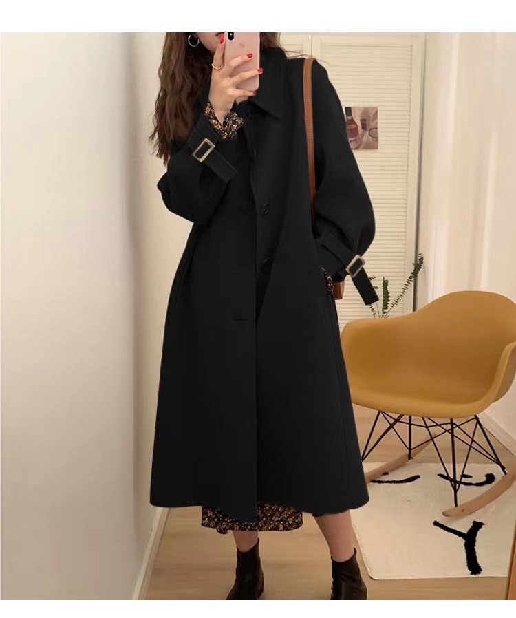 高端轻奢时尚赫本风中长款小个子百搭双面尼大衣气质（默认微瑕）