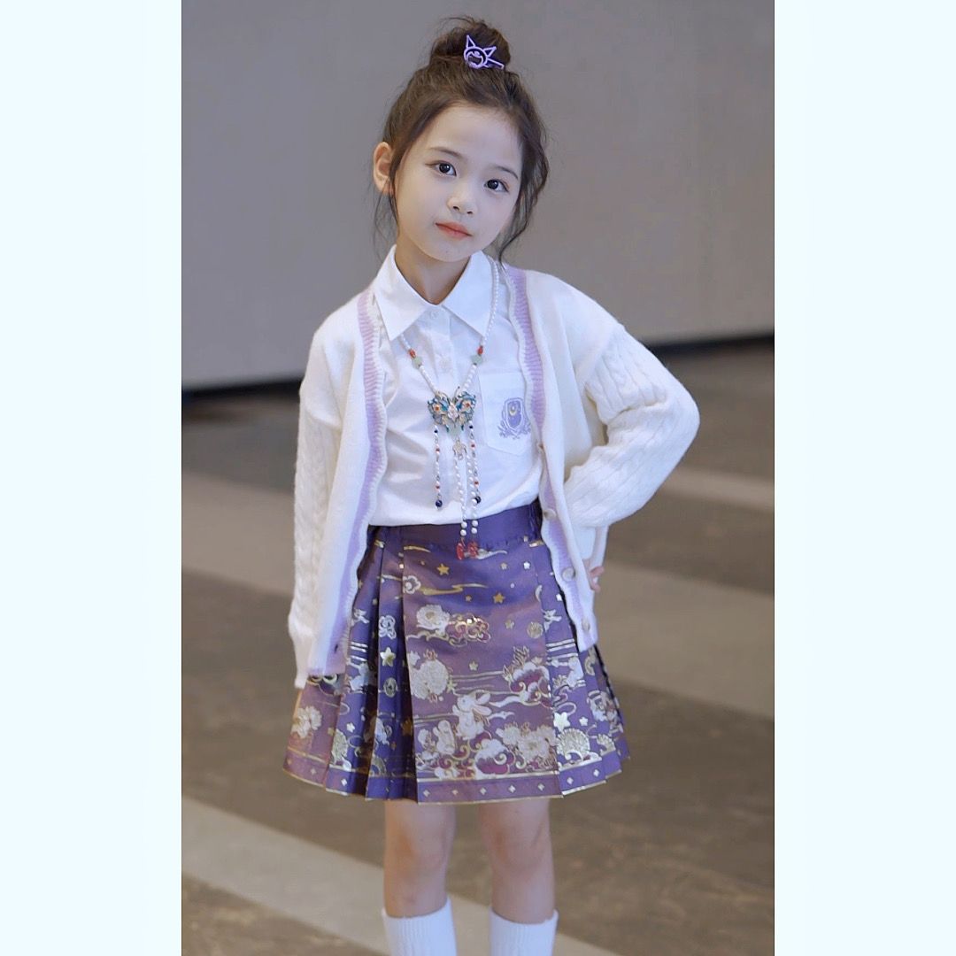 女童秋款套装新款秋装衬衫针织外套儿童马面裙制服三件套潮