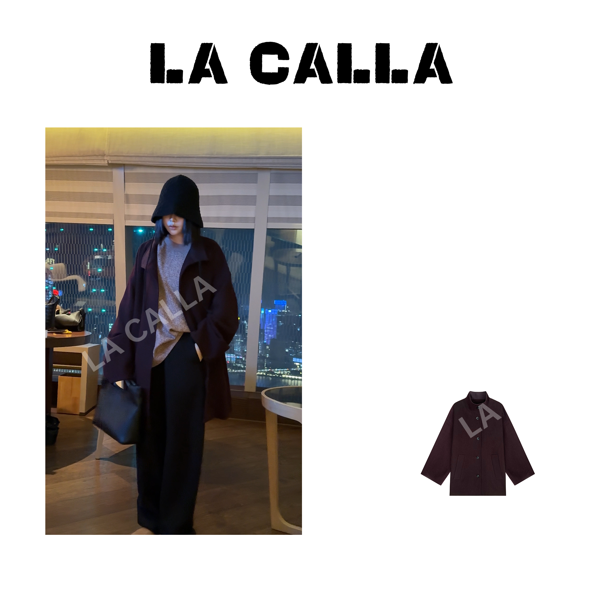 LA CALLA《特价不退不换》紫荆紫色设计师秋冬经典毛呢外套YY1462