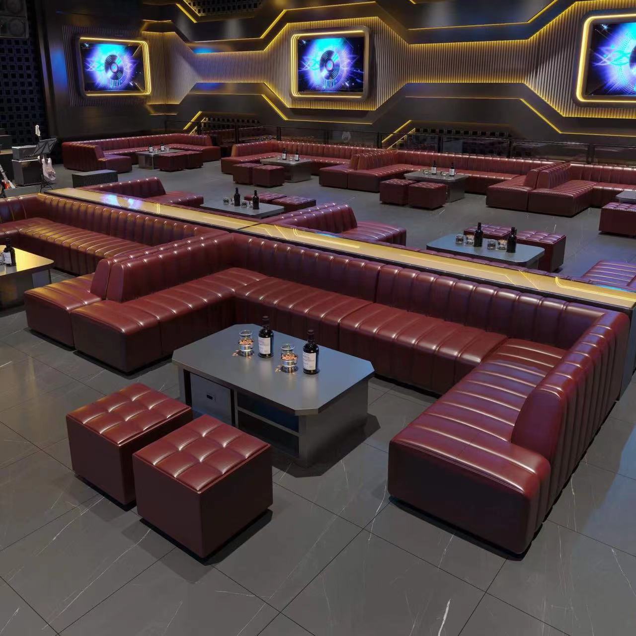 定制酒吧卡座沙发KTV夜总会包厢茶楼卡座沙发方凳长方凳KTV沙发