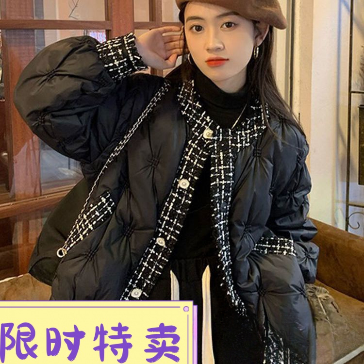 鸭鸭韩版设计感小众拼接羽绒服女冬季新款小个子时髦气质羽绒服外
