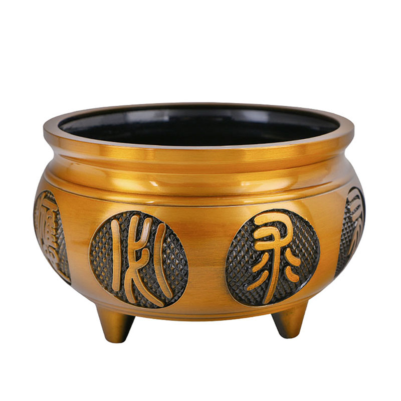 合金香炉水杯果盘手工客厅黄古色古字三脚炉工艺品桌面摆件大号