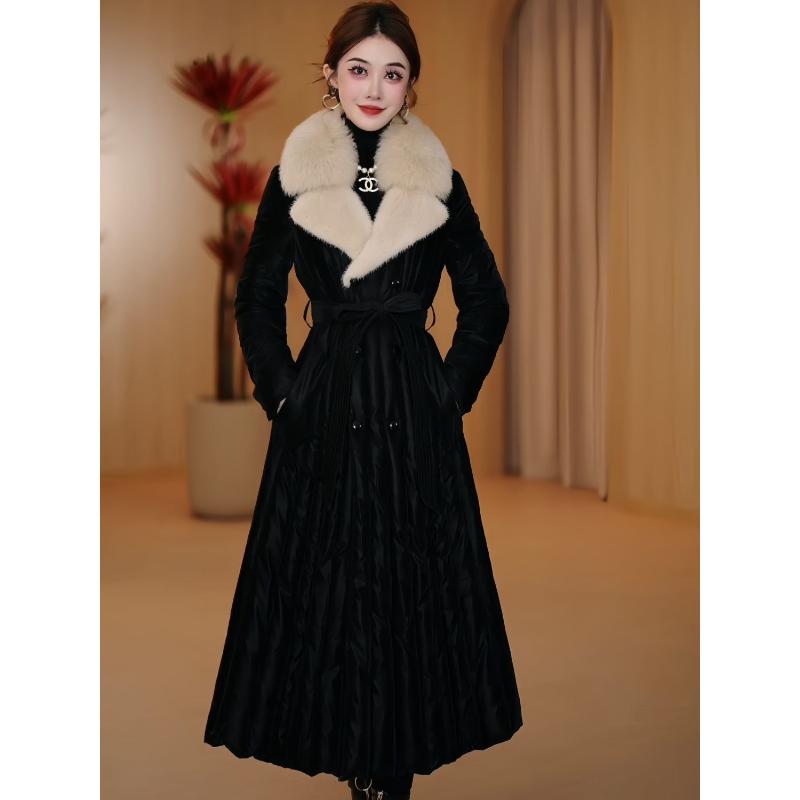 羽绒服2023冬装环保仿狐狸毛毛领90白鸭绒防寒保暖长款外套