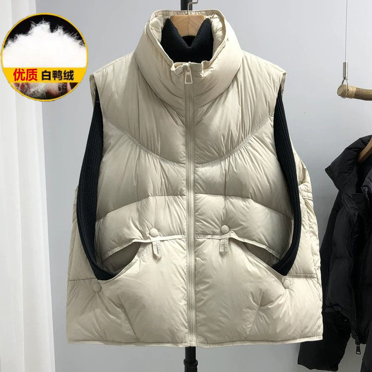 韩国原版羽绒服马甲女宽松轻薄背心短外穿2023秋新款洋气鸭绒马夹
