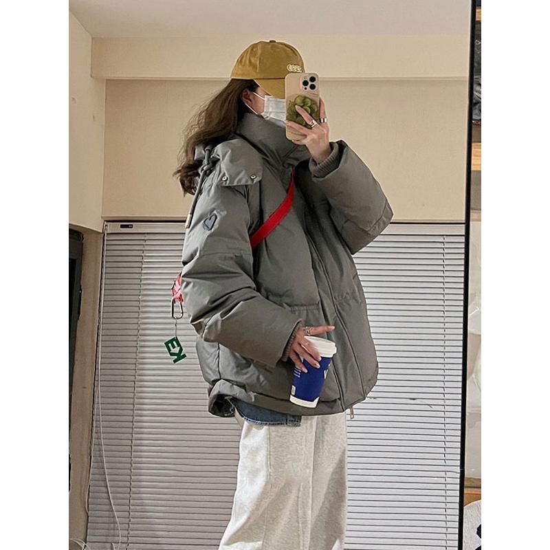 大白鸭灰色新款爱心短款白鸭绒羽绒服男女情侣厚小众设计感外套