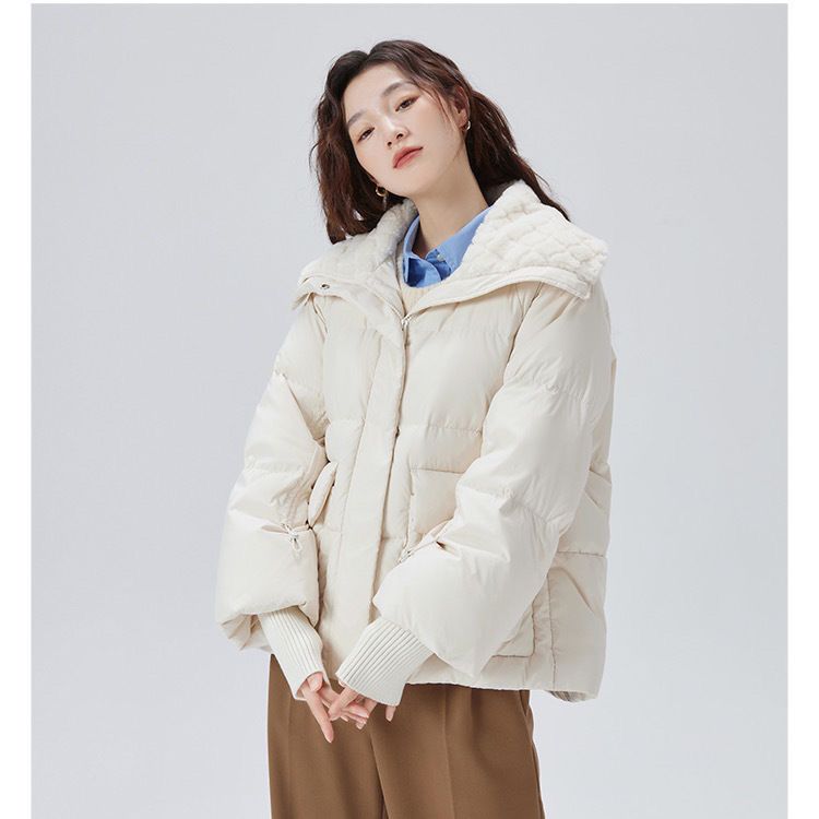 仿翻领短款奶芙羽绒服女2023年冬季新款外套