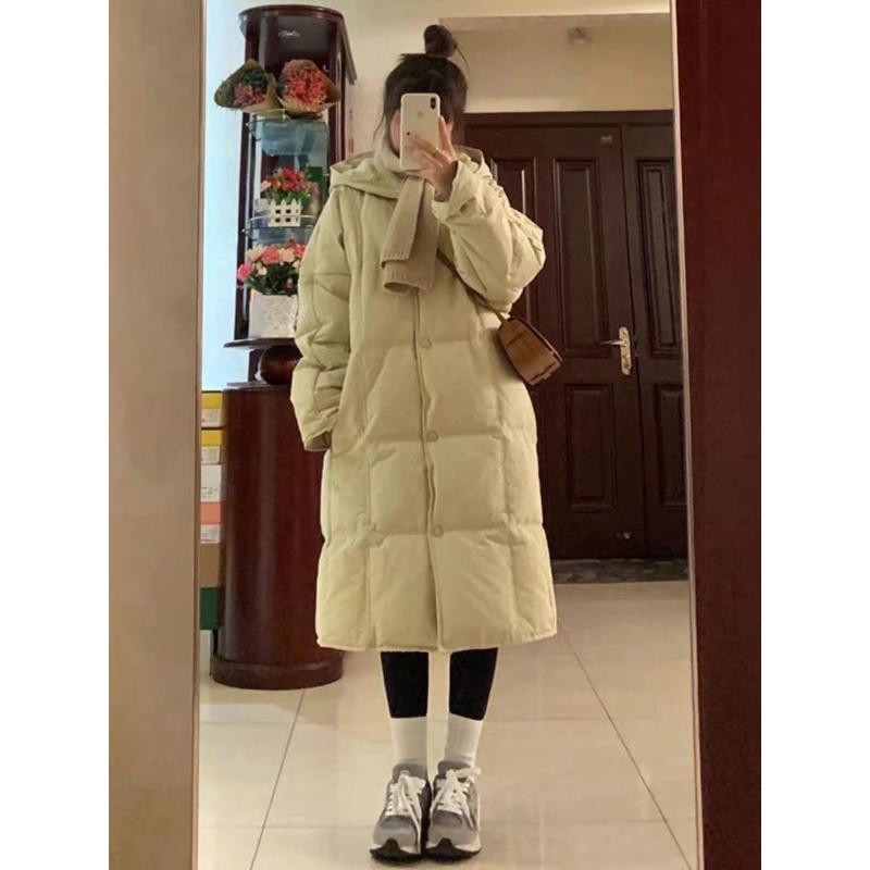 冬季羽绒服女2023年新款长款过膝白鸭绒韩系小个子宽松加厚外套