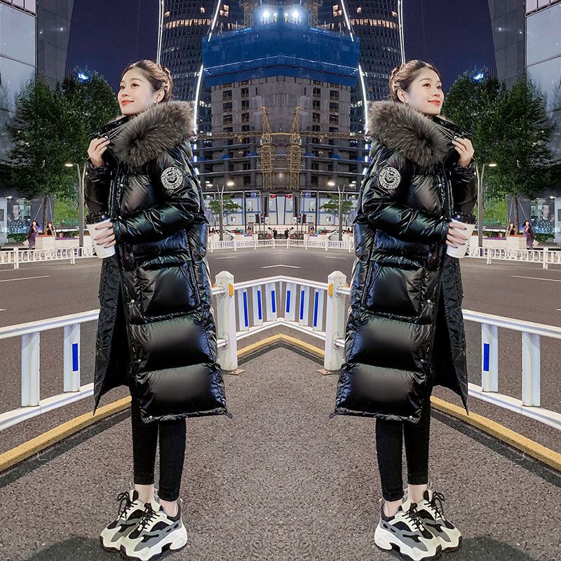 毛领90加厚亮面免洗羽绒服女冬季2023年中长款白鸭绒爆款外套