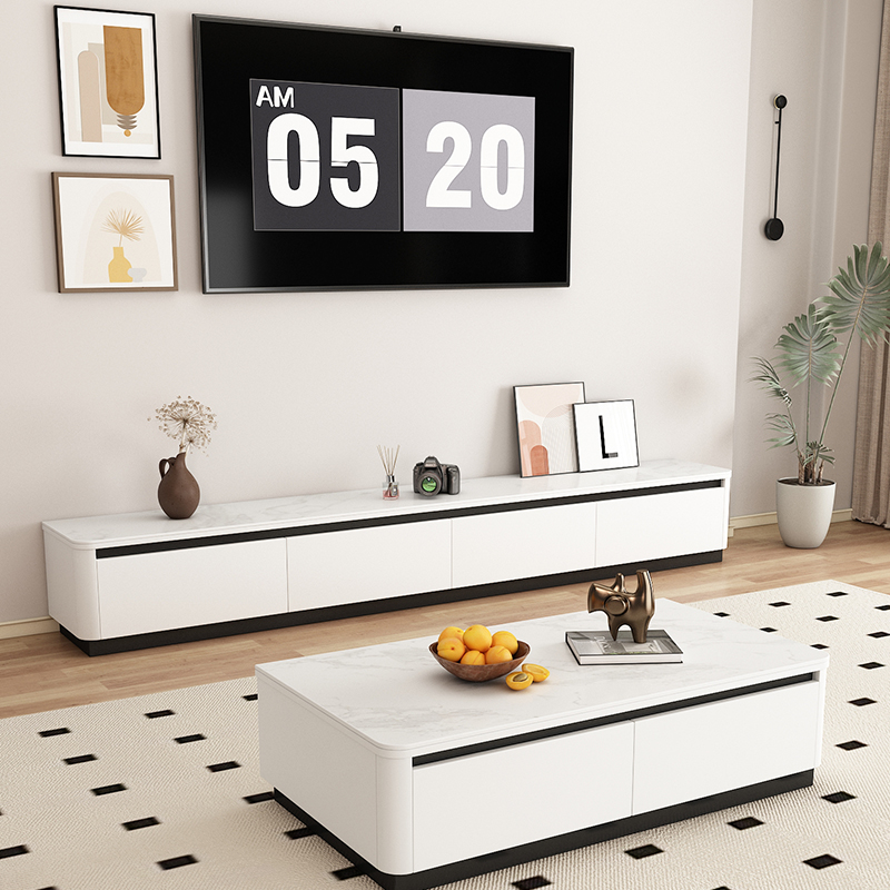 意式全实木简约客厅茶几电视柜组合小户型极简地柜轻奢家用岩北欧