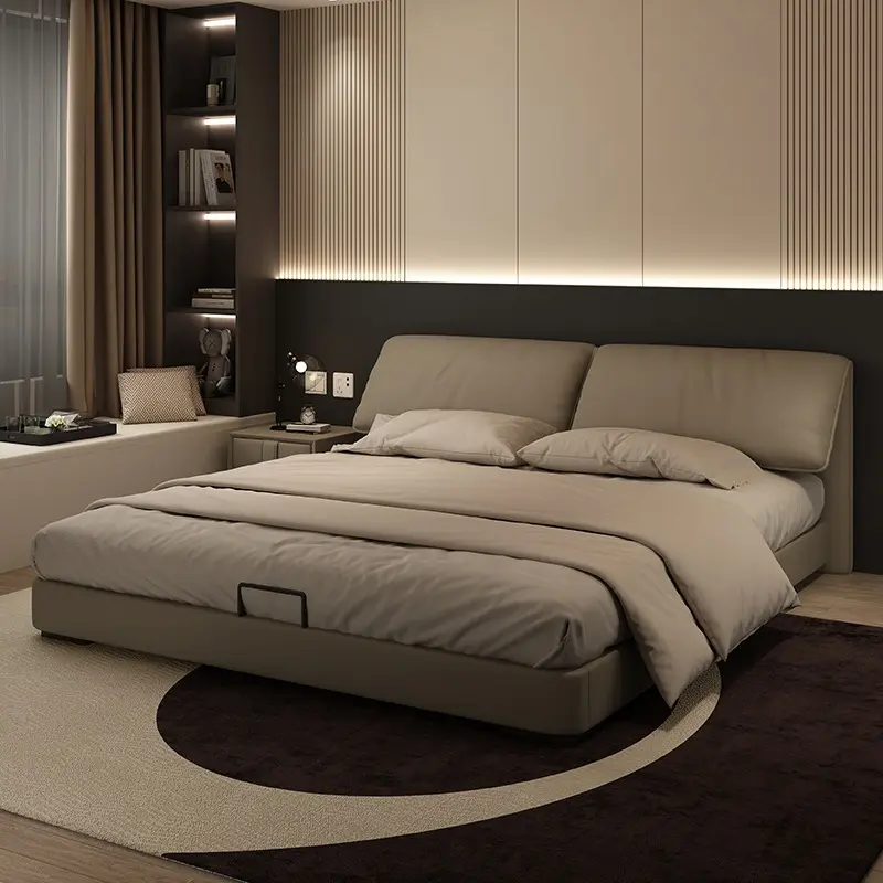 大象耳朵齐边真皮简约现代主卧软包高端网红床储物极简小尺寸1.8