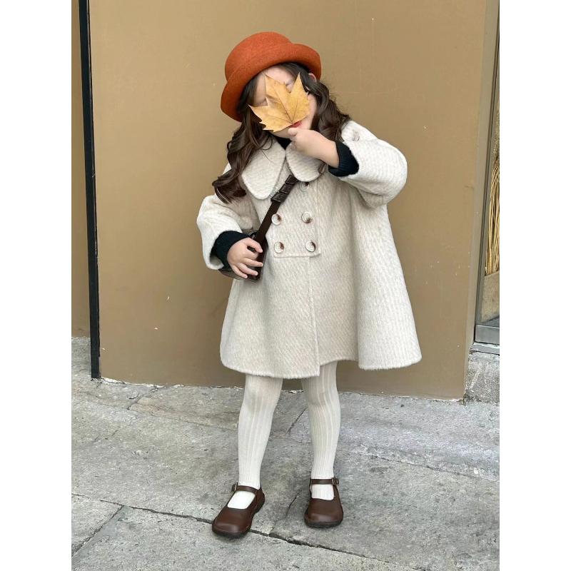 【糖衣兔】韩国童装2023秋冬新款翻领呢大衣女宝宝洋气中长款双面