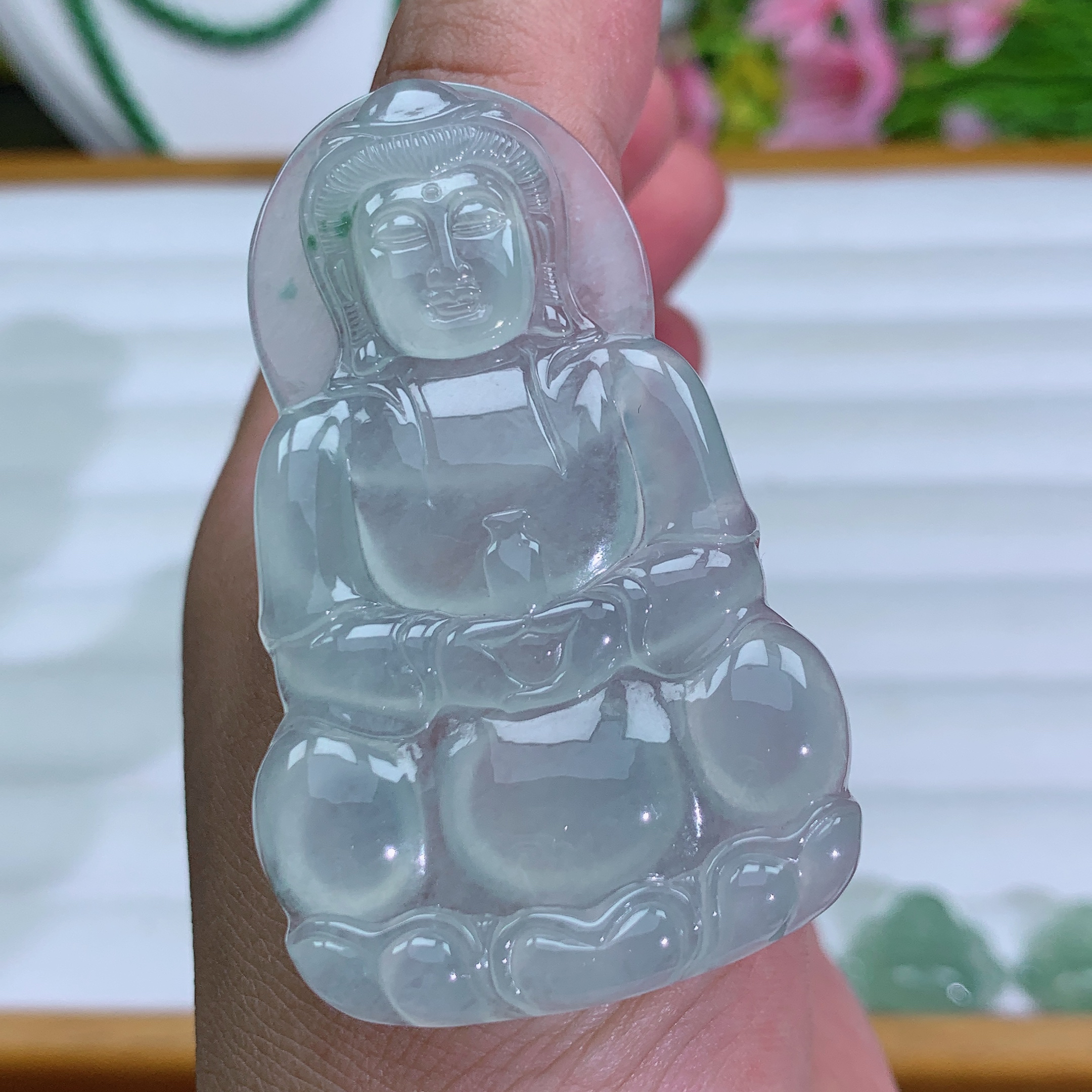 缅甸天然翡翠A货冰种晴水观音O尺寸：气质百搭精美玉玉石妈妈精美