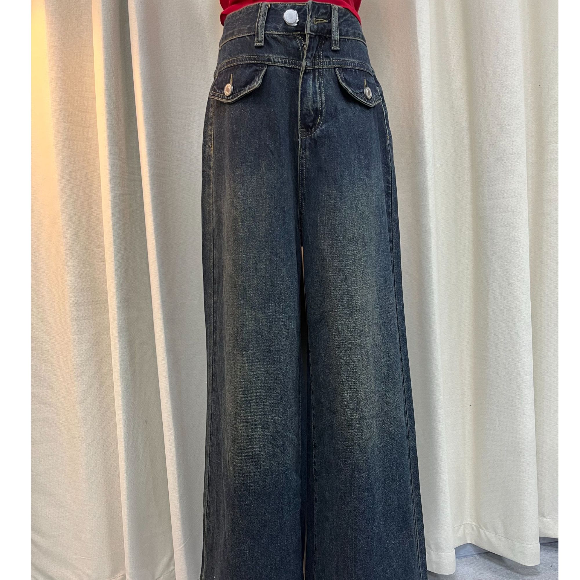 牛仔裤直筒复古宽松高腰阔腿