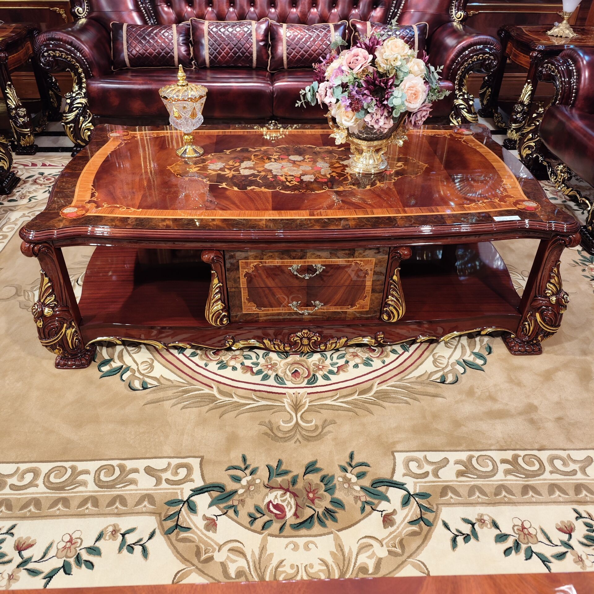 宝居乐宝居乐F99长几/沙比利/箔金/木面1860*1060*550雕花别墅