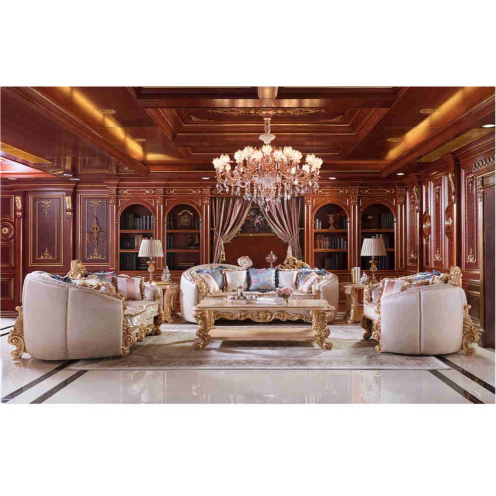 宝居乐W886-2沙发1 2 3(玫瑰黄亮金)别墅欧式客厅奢华雕花成套