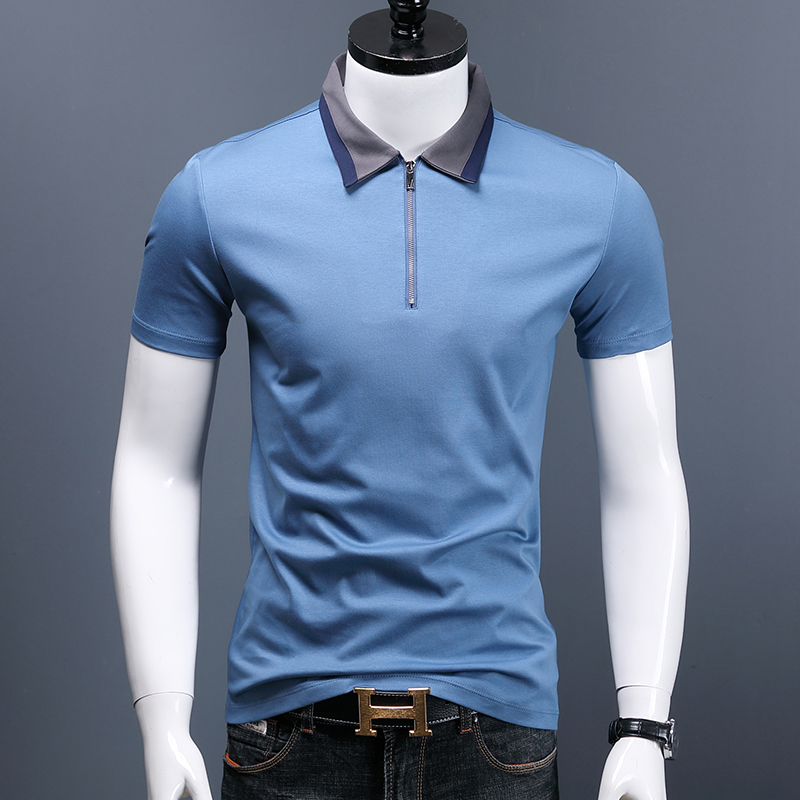 半拉链polo衫男士拼色翻领纯棉夏季体恤商务休闲新款短袖有领t恤