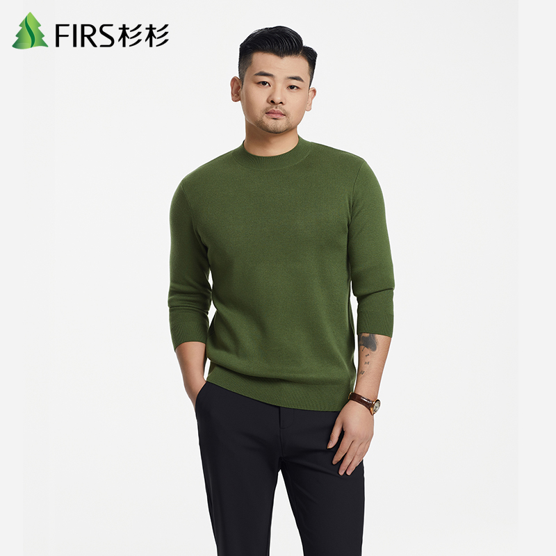 【可机洗480克加厚精纺山羊绒+桑蚕丝】秋冬男士百搭纯色保暖针织衫