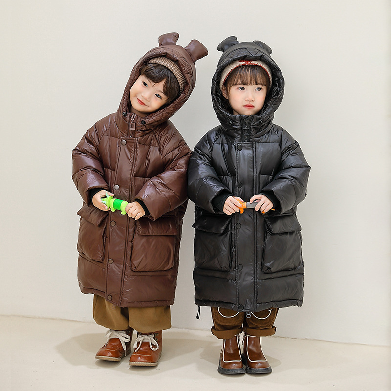 bala巴拉中儿童羽绒服2023新款男女童连帽加厚兔耳朵冬装长款保暖
