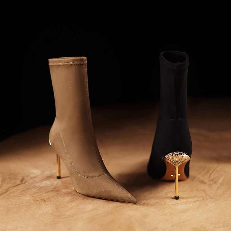 37中筒弹力靴女气质细跟袜靴秋冬季新款高跟鞋显瘦时尚短靴百搭