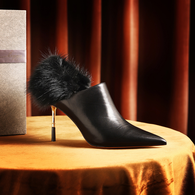 8厘米久站不累的高跟鞋真皮尖头气质女人味高档女鞋细跟及踝靴