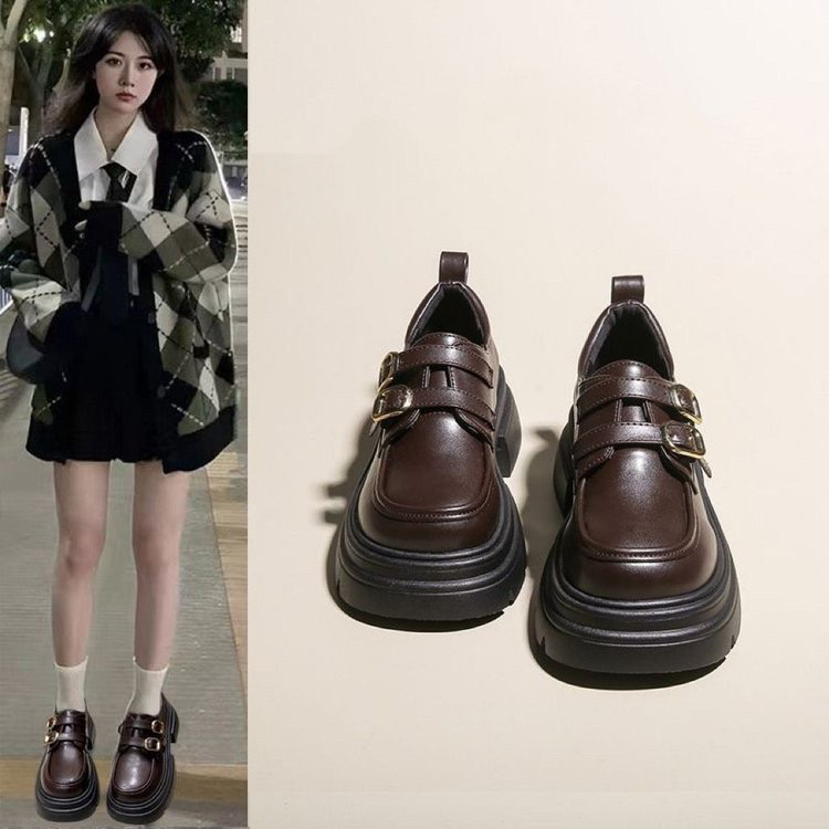 黑色厚底小皮鞋女英伦风2024春季新款鞋子百搭配裙子乐福鞋单鞋