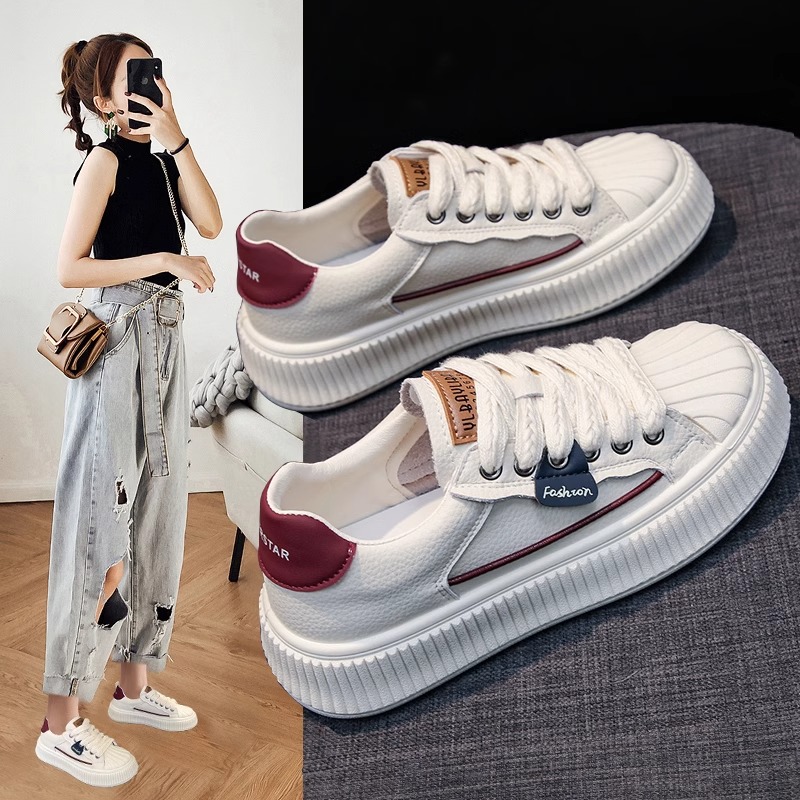 潮牌女鞋子2024新款春季爆款贝壳头小白鞋厚底百搭运动板鞋休闲