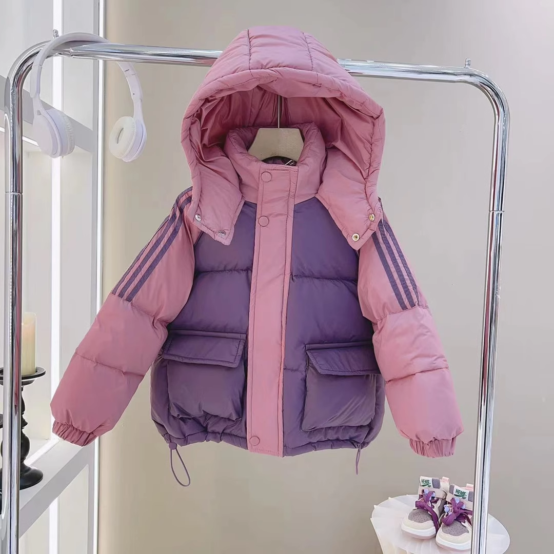NY潮牌女童拼色90白鸭绒羽绒服冬季新款中大儿童加厚短款时髦外套