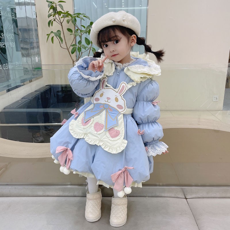 NY潮牌女童洛丽塔羽绒服冬季新款中小童洋气萝莉塔中长款公主外套