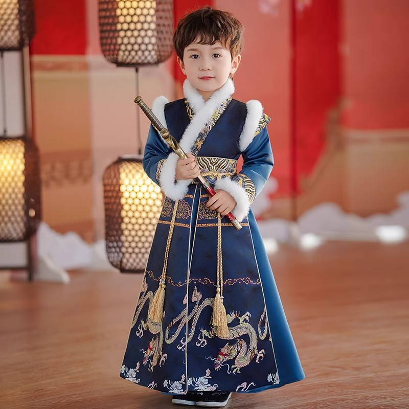 NY男童汉服冬季新款中小童过年拜年服国风唐装帅气少爷中国风古装
