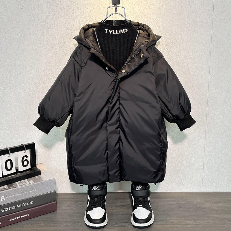 NY潮牌中长款男童羽绒服冬季新款中小儿童宝宝洋气白鸭绒保暖外套