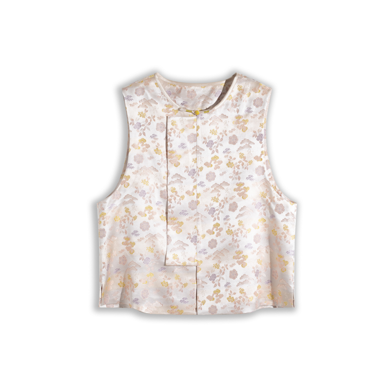 桑蚕丝织锦传统中国风手工盘扣新中式圆领织锦锻马夹XYD24Z185