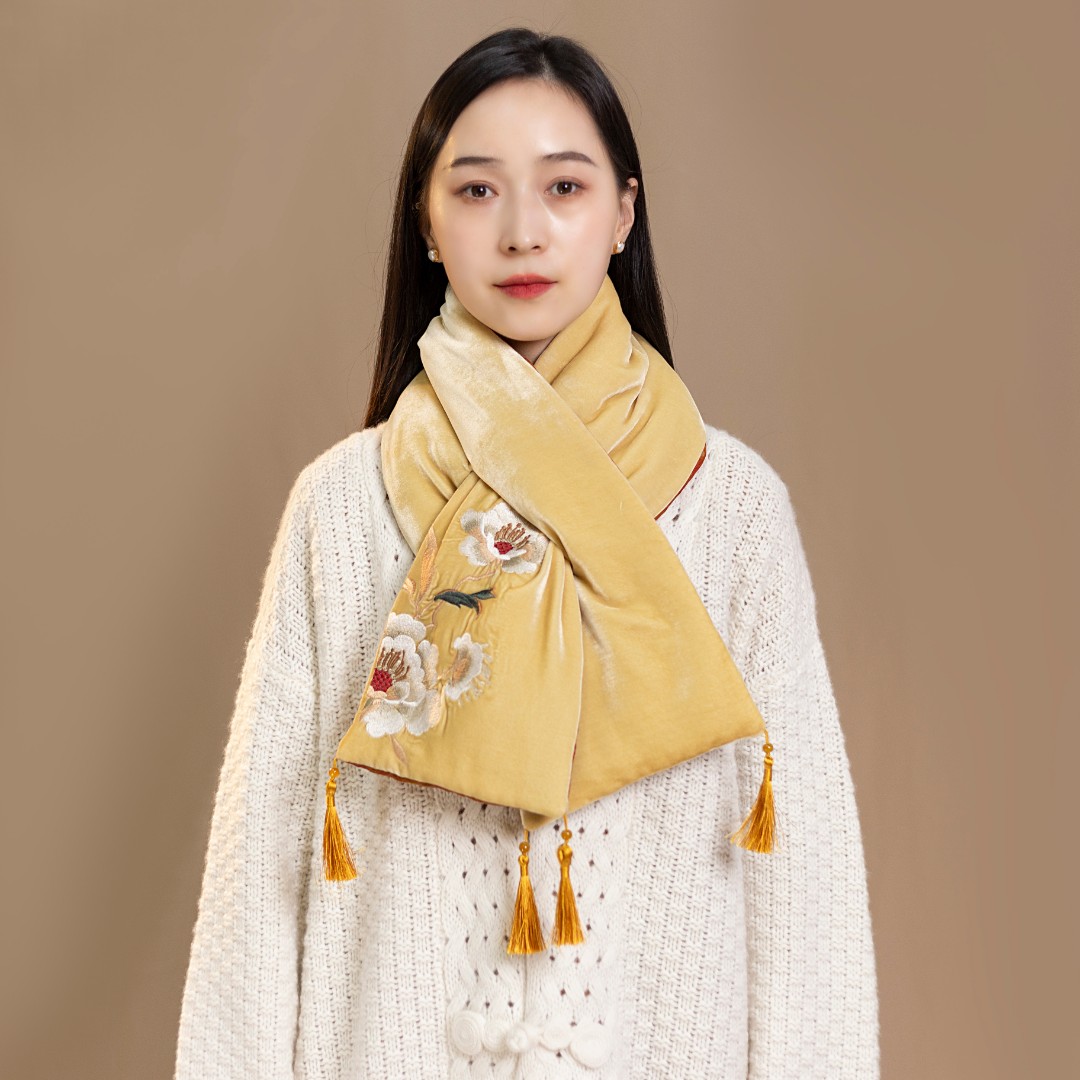 「香云」时尚百搭秋冬双面重工刺绣香云纱围脖XY22888