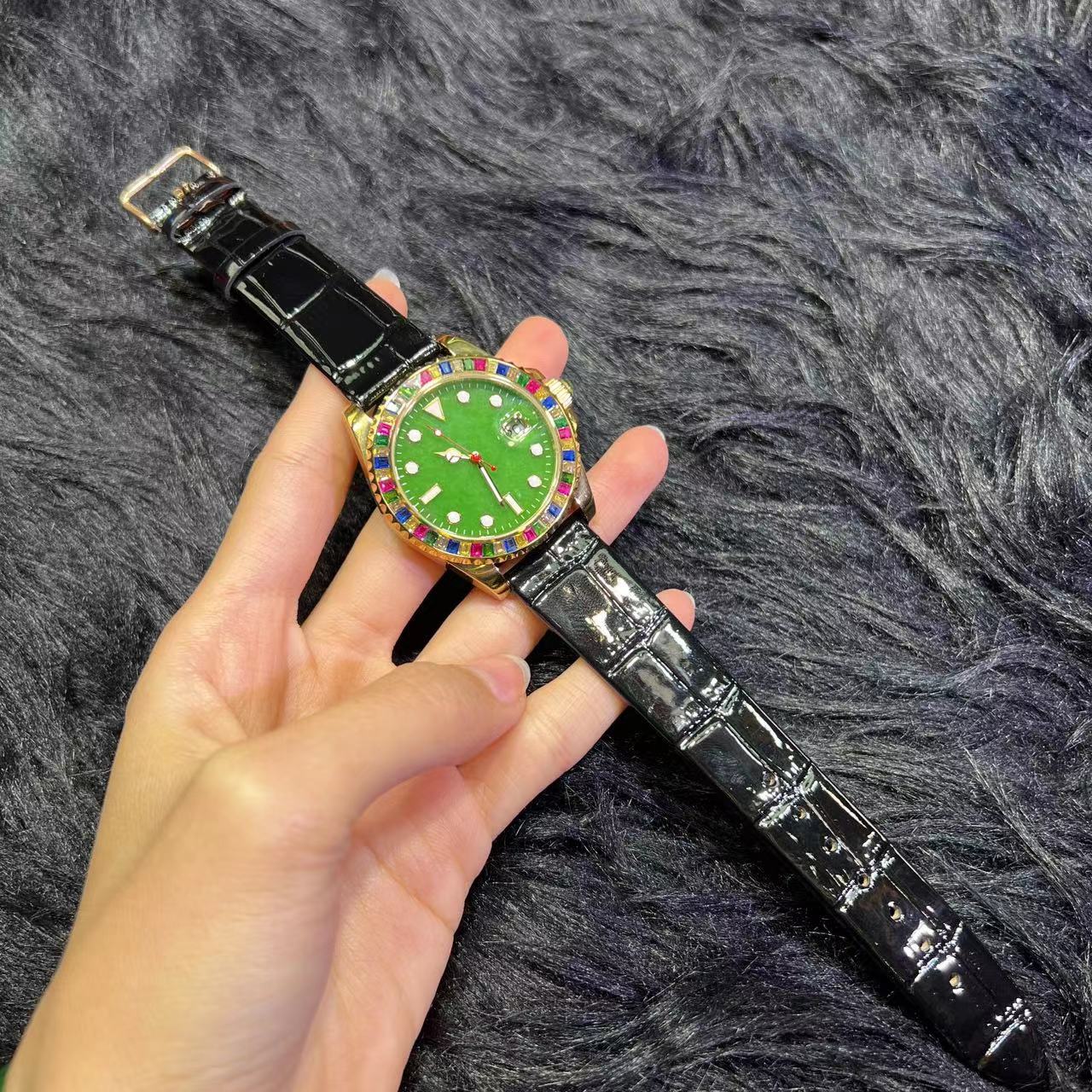 非金属手链 【逍遥】翡*翠彩虹新款时尚腕表*2908/689/多样性发1件