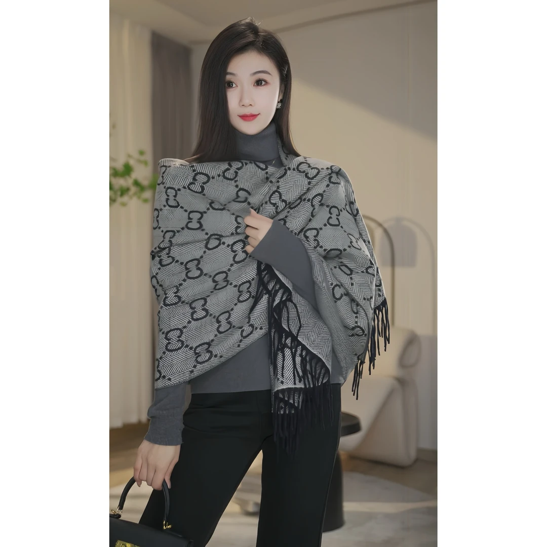 MAN BEI/曼·贝时尚百搭围巾保暖冬季防寒洋气围脖8404337混灰色