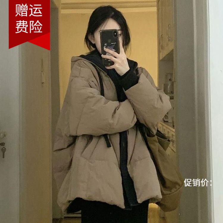 2023冬季新款棉衣外套女美式复古连帽宽松百搭高级感加厚保暖棉服