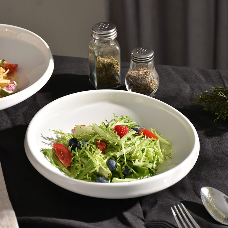 元宝碗陶瓷纯白日式圆形沙拉碗陶瓷碗家用碗家用陶瓷餐具