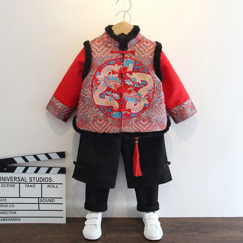 男宝宝拜年服儿童唐装周岁礼服中国风古装汉服男童冬装过年服喜庆