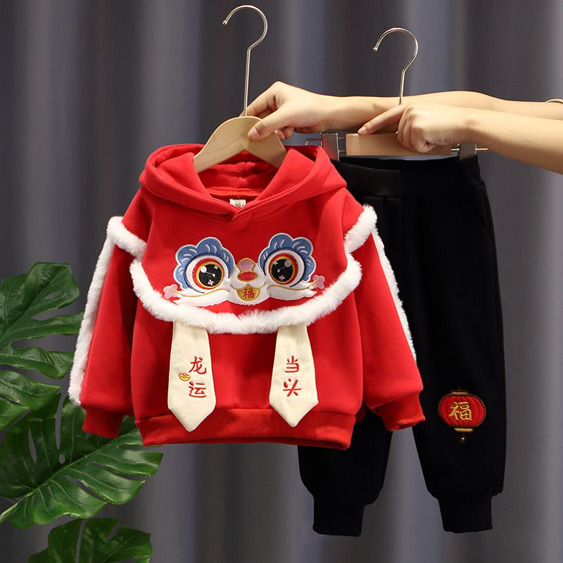 男女童唐装兄妹汉服加绒喜庆中国风龙年拜年服宝宝元旦演出服套装