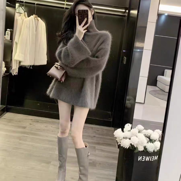 韩系宽松毛衣女秋冬2024年新款甜美风慵懒小个子高领针织衫上衣