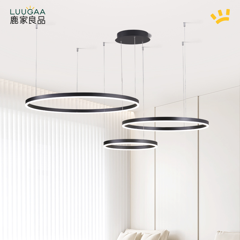 鹿家良品黑色圆环形吊灯全光谱意式极简约大气北欧客餐厅灯主灯具
