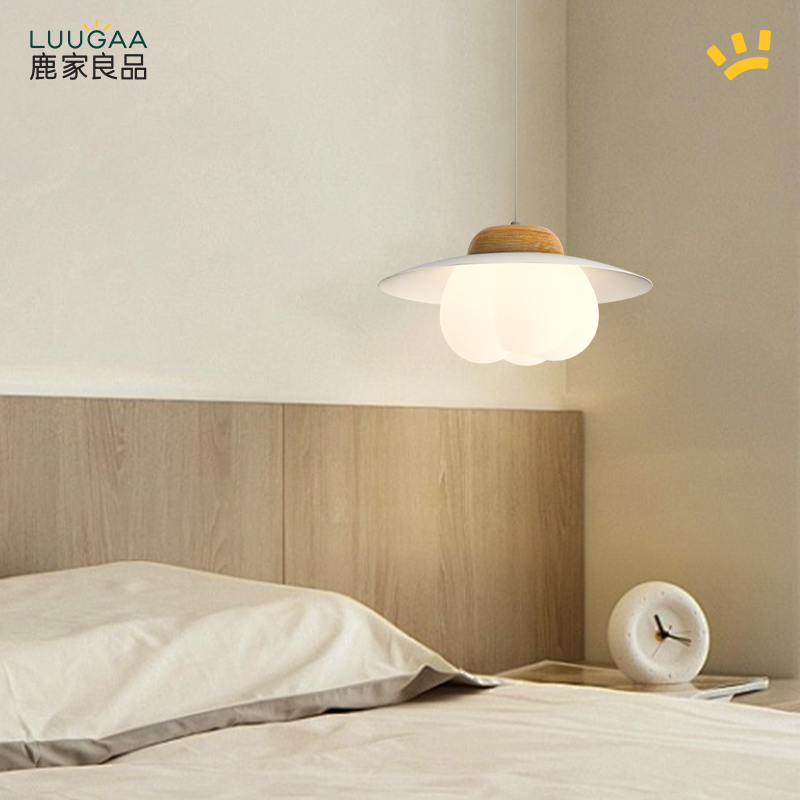 鹿家良品棉花卧室床头玄关小吊灯奶油风现代简约护眼灯具2024新款