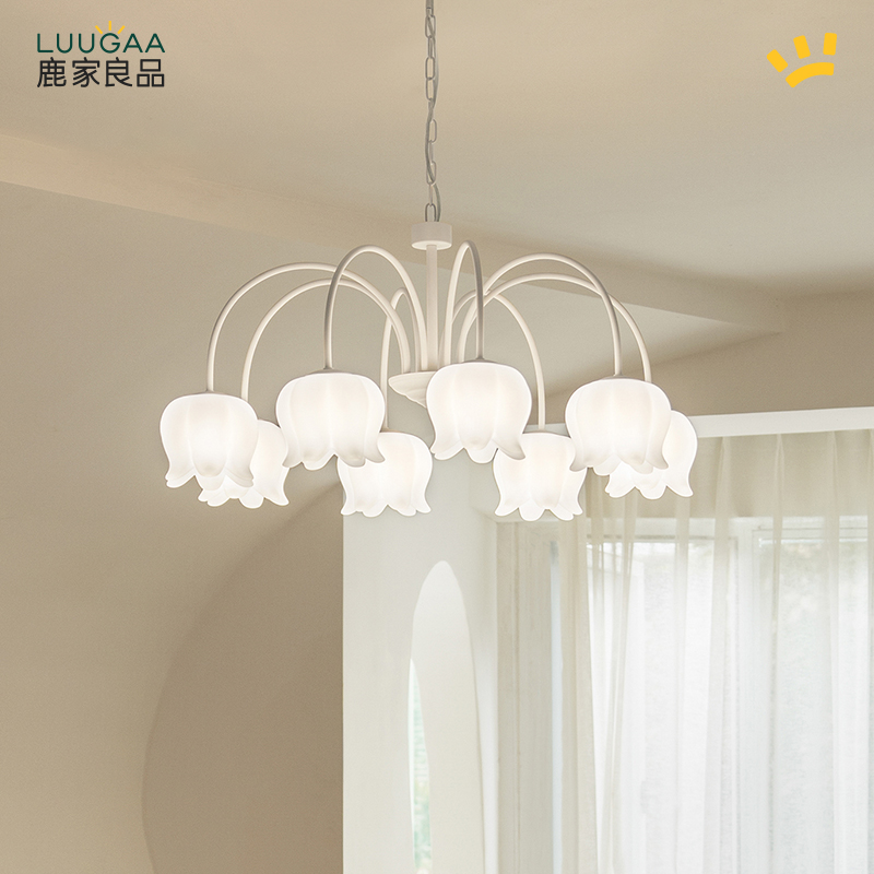 鹿家良品白铃兰花朵吊灯现代简约客餐厅灯法式奶油风轻奢主卧室灯