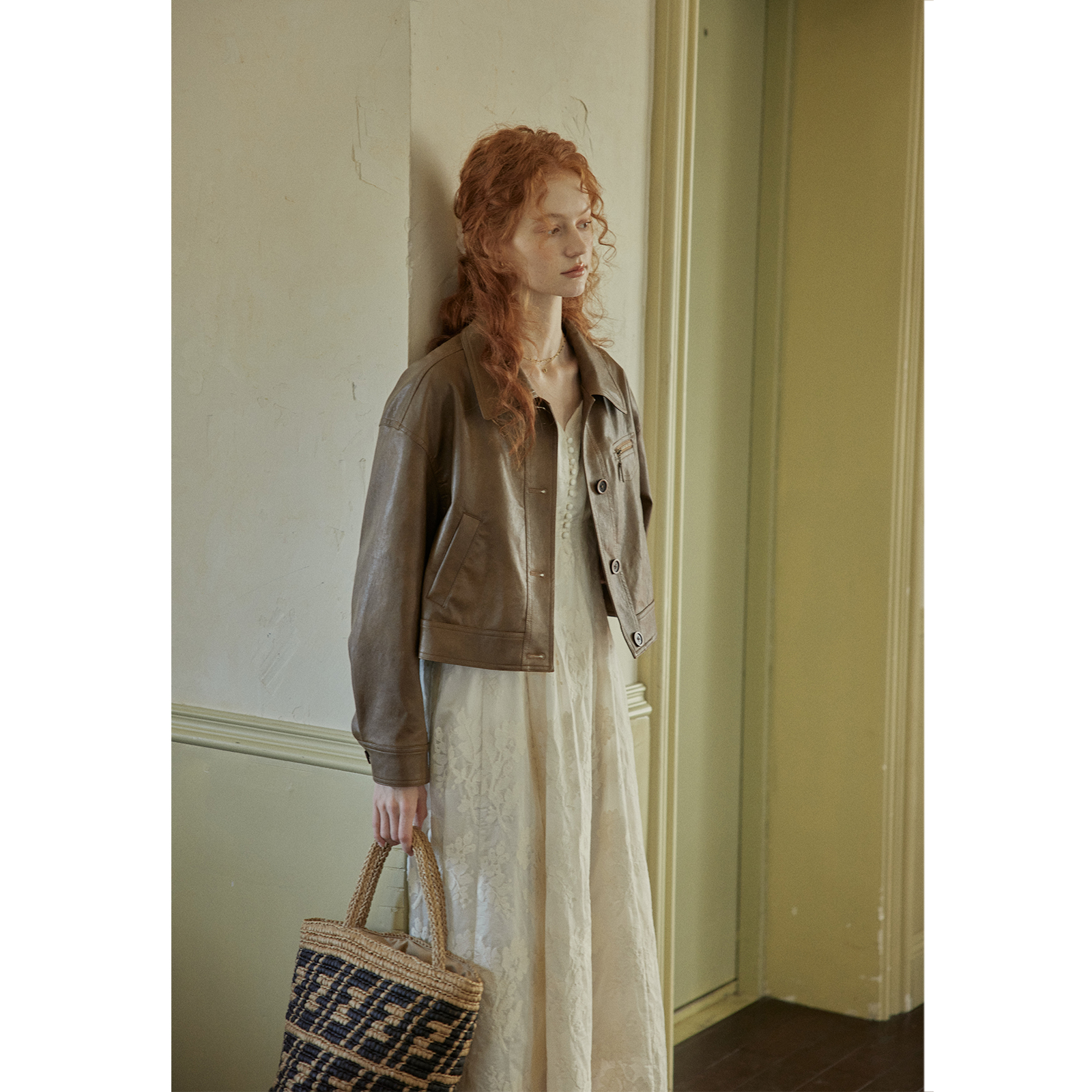  "褪色流年"炒色工艺晕色牛皮肌理感椰棕色古着小皮衣【无运费险】