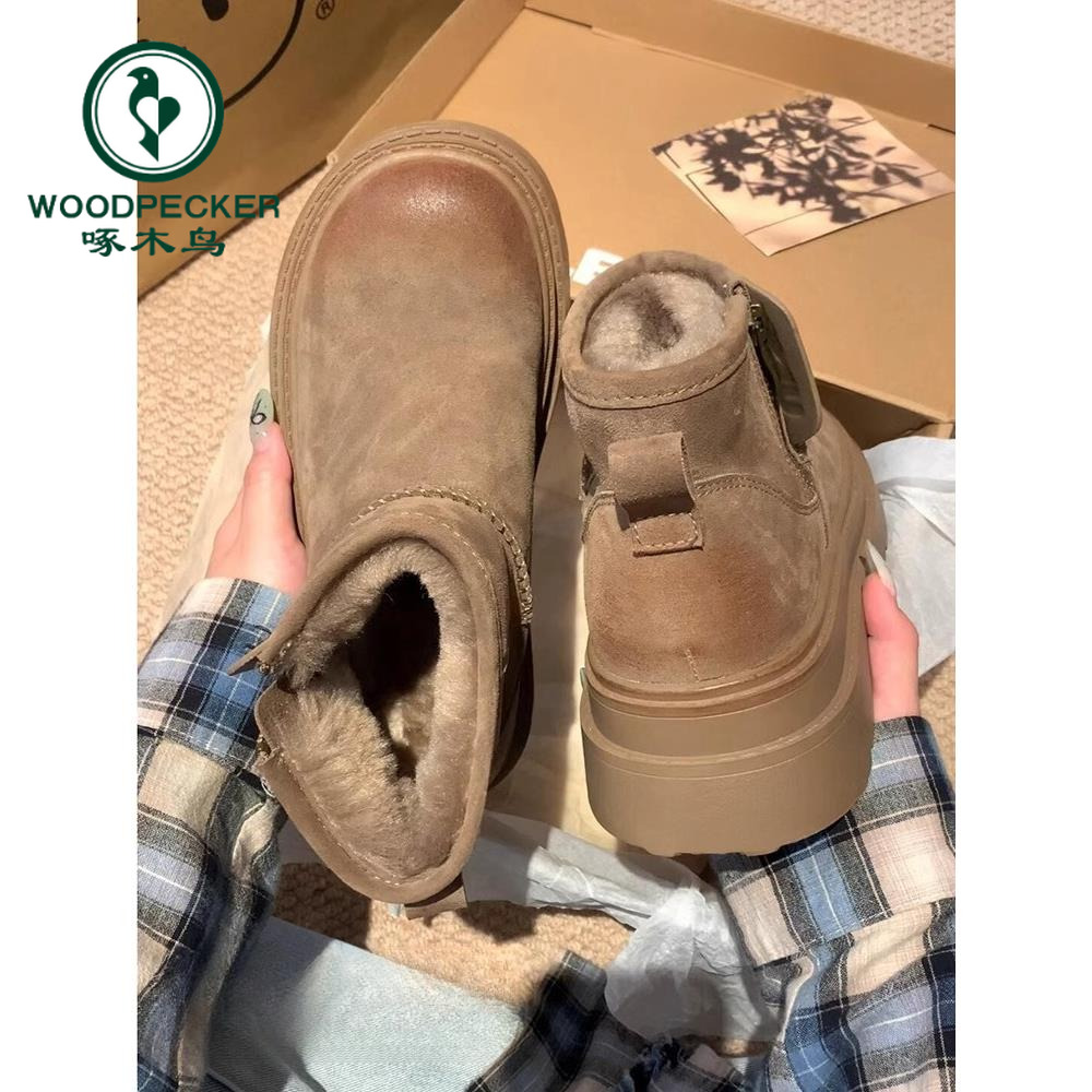 啄木鸟厚底雪地靴女2025年冬季新款短靴加绒加厚保暖防水东北棉鞋